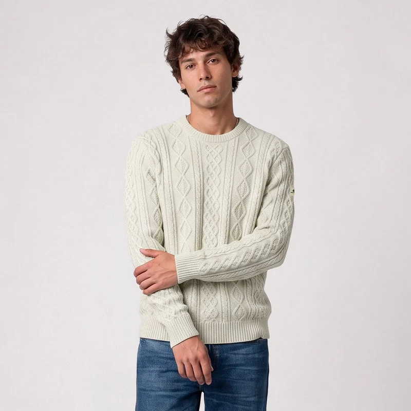 Pull torsadé laine col rond beige sable Médéric SBPLAY