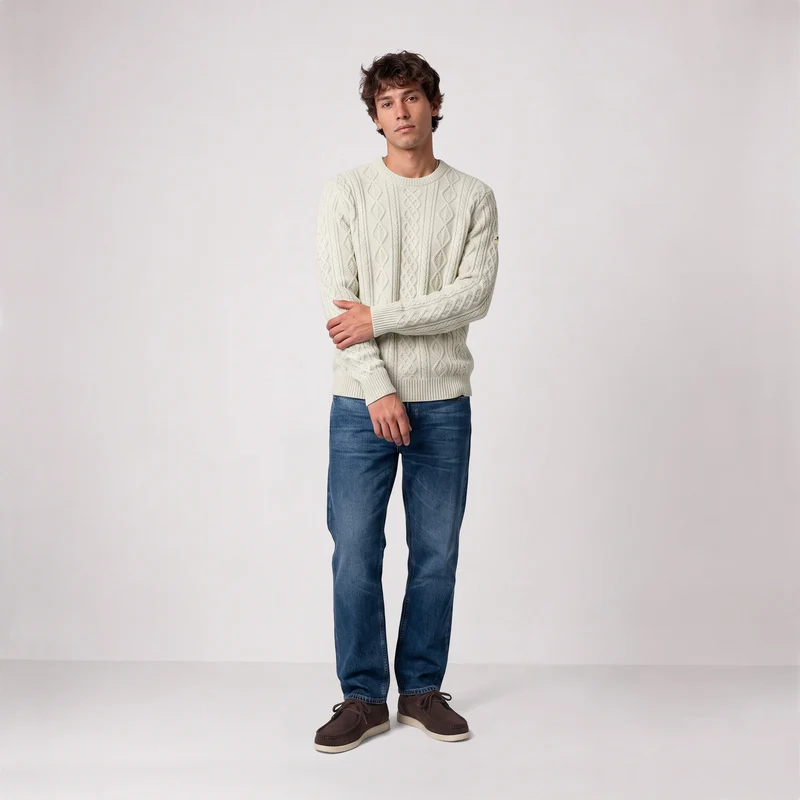 Pull torsadé laine col rond beige sable Médéric SBPLAY
