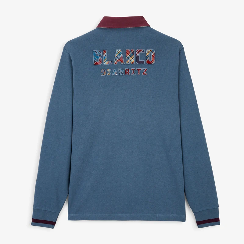 Polo rugby manches longues coton bleu BLANCO BIARRITZ