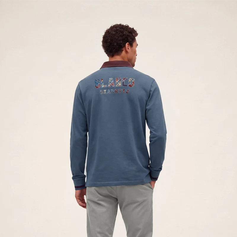 Polo rugby manches longues coton bleu BLANCO BIARRITZ