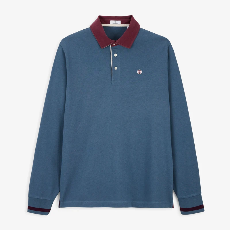 Polo rugby manches longues coton bleu BLANCO BIARRITZ