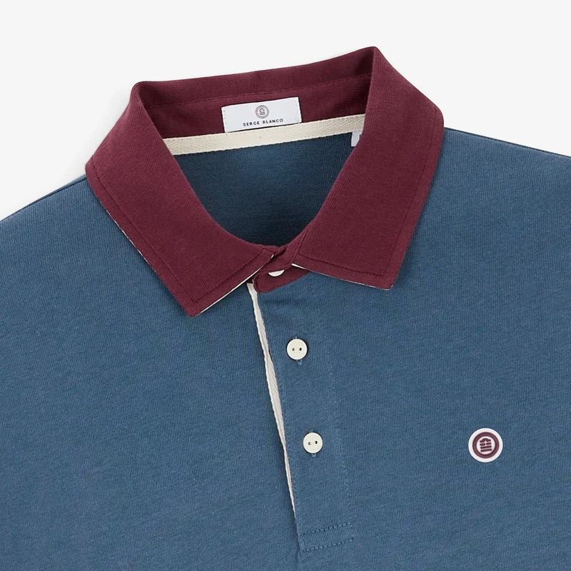 Polo rugby manches longues coton bleu BLANCO BIARRITZ