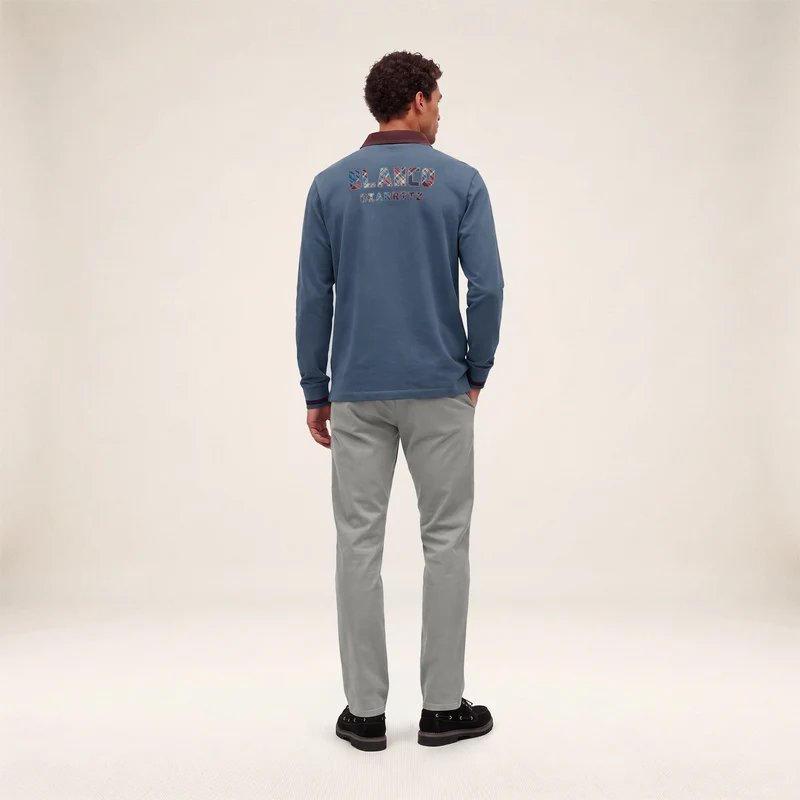 Polo rugby manches longues coton bleu BLANCO BIARRITZ