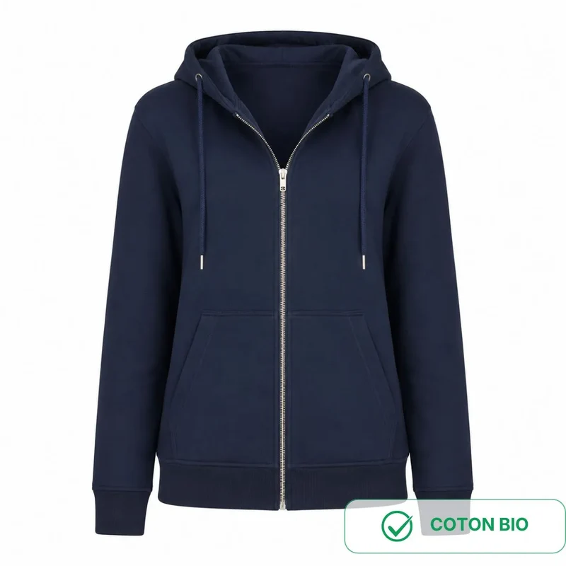 Sweat homme zippé Marine Coton Bio