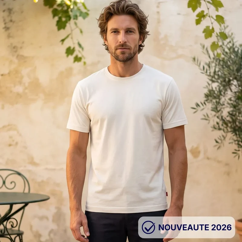 T-Shirt Homme Interlock Écru - Epais 220g