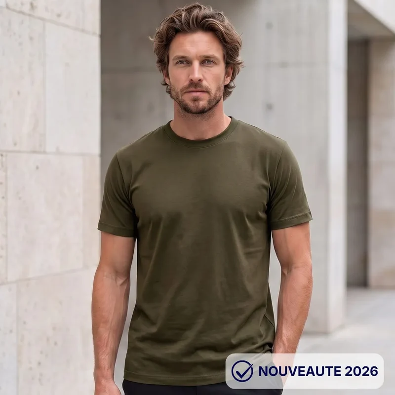 T-Shirt Homme Interlock Kaki en Coton Bio