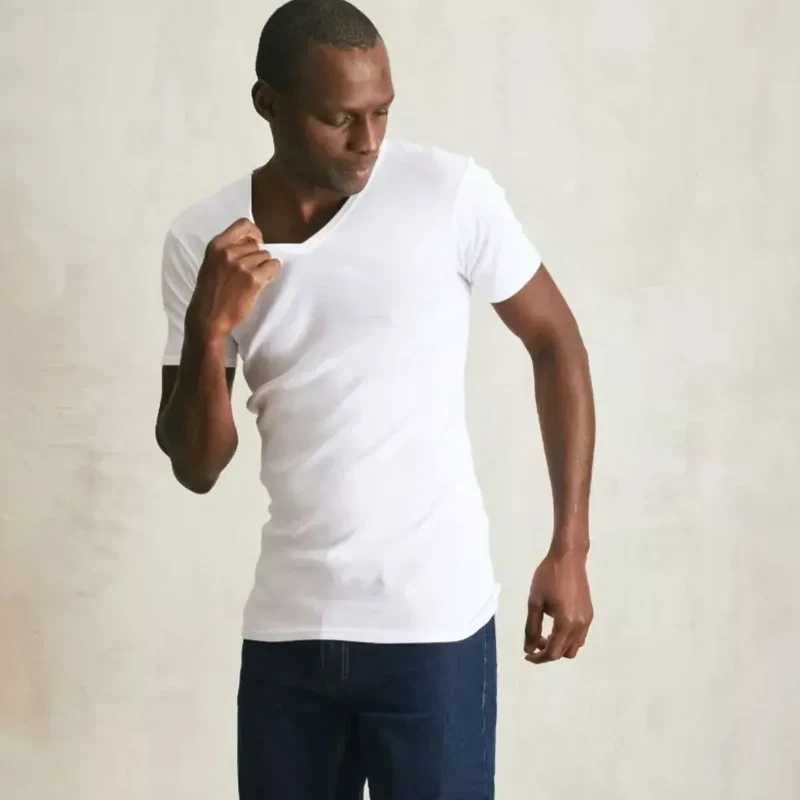 T-shirt homme Col V Blanc