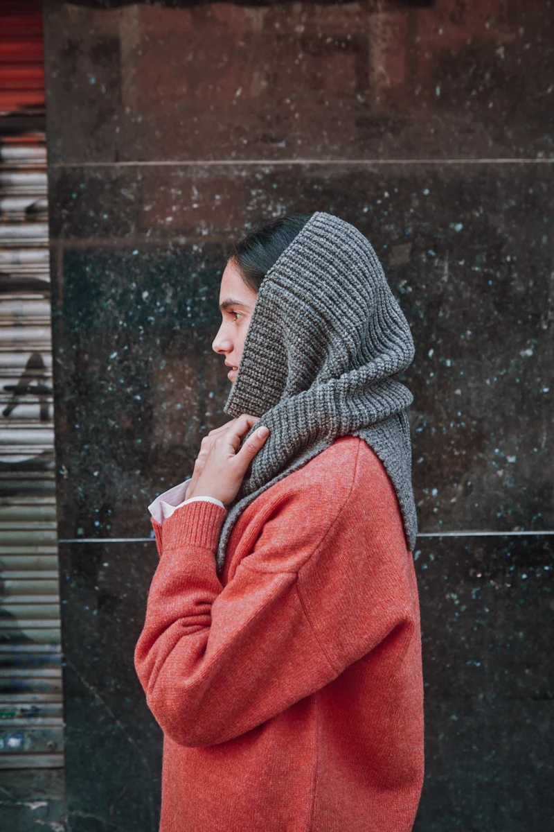 MARCELINA Hood in Merino Wool - Ash Grey