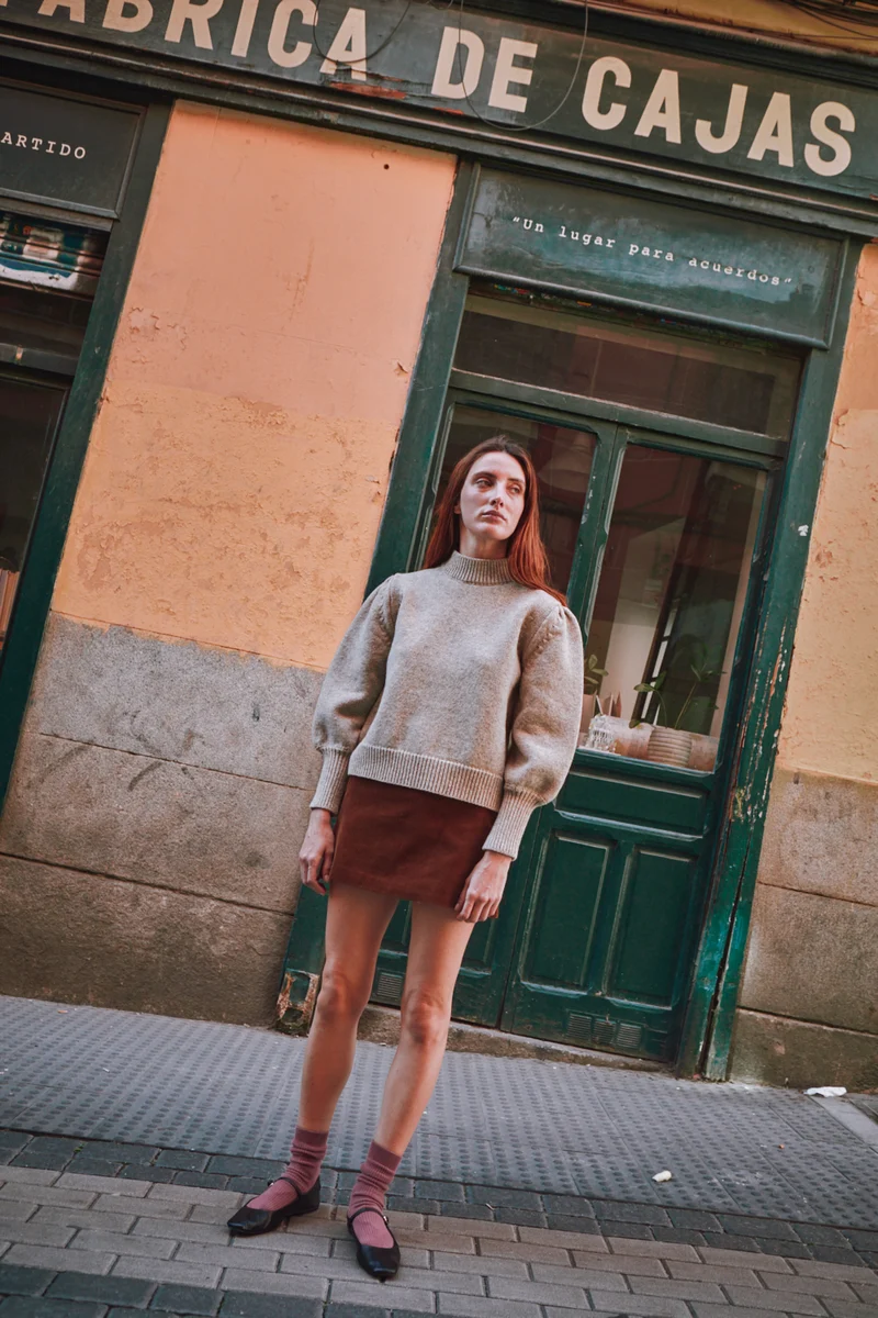 NATHALIE Puff Sleeve Sweater in Merino Wool - Beige