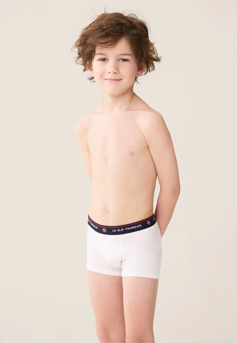 Lot de 5 boxers enfant en coton - Boxers Marine Rayure Tricolore Rouge Cerise Marinière Blanc