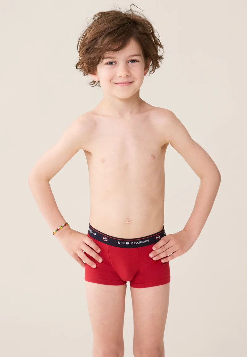 Lot de 5 boxers enfant en coton - Boxers Marine Rayure Tricolore Rouge Cerise Marinière Blanc