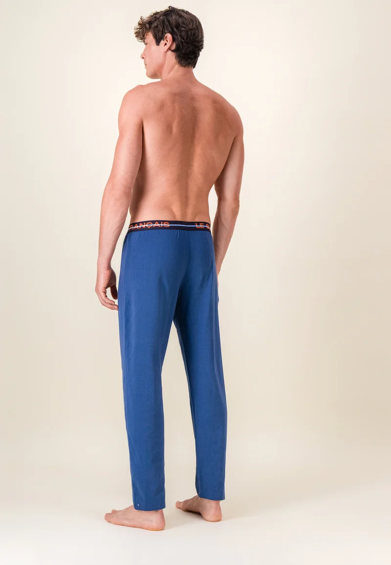 Ensemble pyjama haut et pantalon bleu en coton - Pyjama Haut Manches Longues Superbe Et Bas De Pyjama Long Indomptable Acier