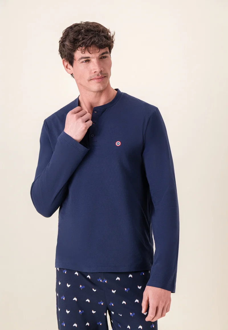 Ensemble pyjama haut et pantalon à motif coq marine en coton - Pyjama Haut Manches Longues Et Bas De Pyjama Long Tont Coq