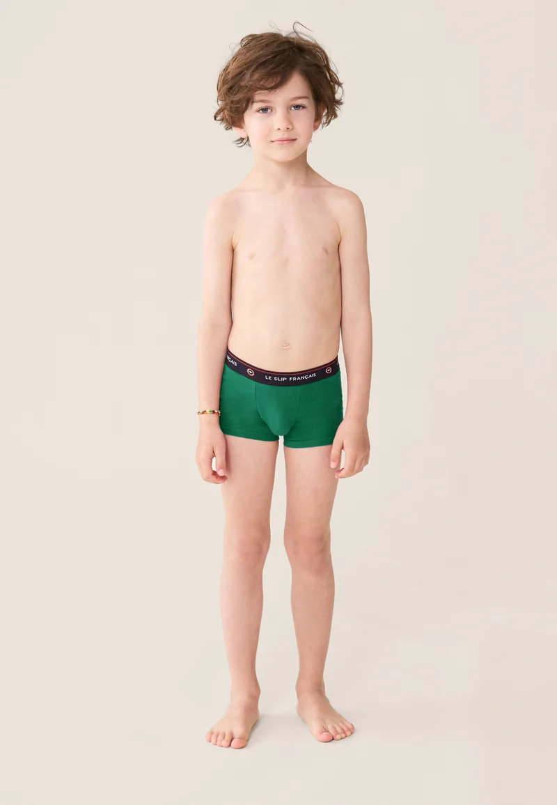 Lot de 3 boxers enfant en coton - Boxers Emeraude Marine Rouge