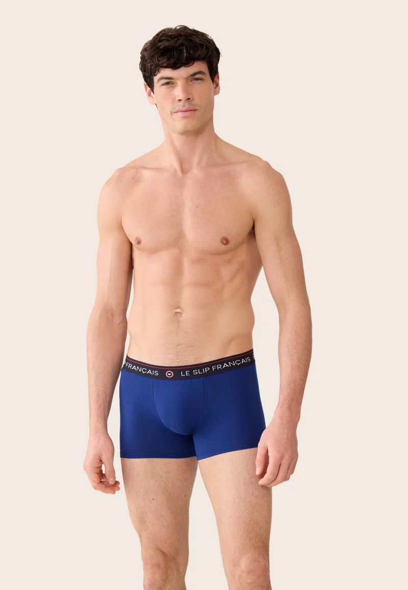 Lot de 5 boxers longs en coton - Boxers Longs Marinière Marine Indigo Noir Gris Chiné