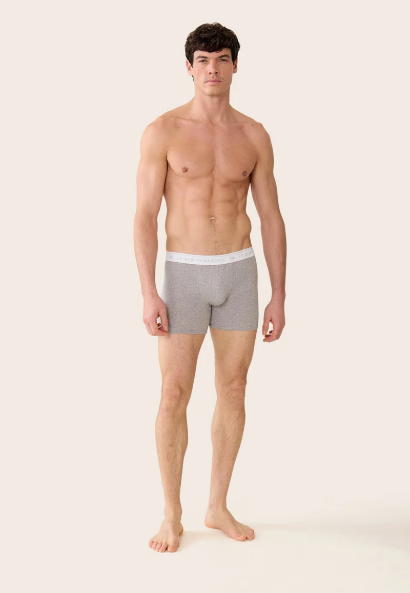 Lot de 5 boxers longs en coton - Boxers Longs Marinière Marine Indigo Noir Gris Chiné