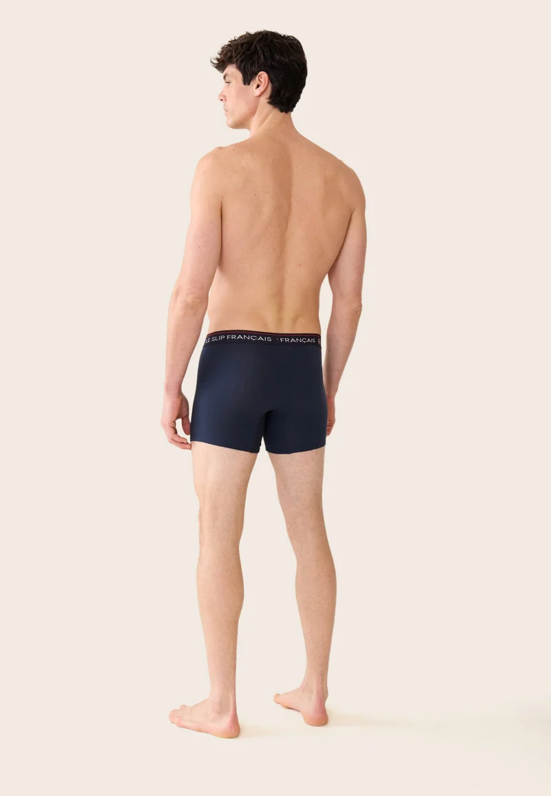 Lot de 3 boxers longs en coton - Boxers Longs Marine Bleu Jean Noir