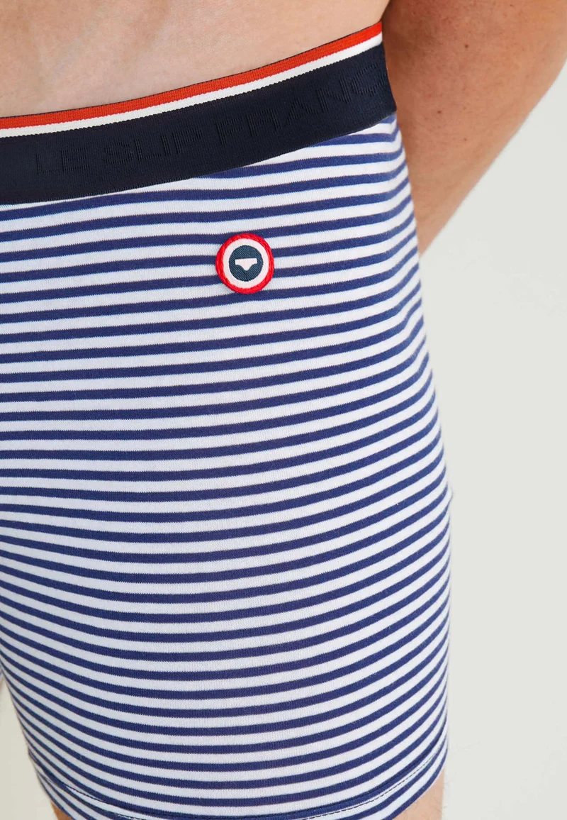 Lot de 5 boxers longs en coton - Boxers Longs Marine Indigo Bleu Jean Gris Chiné Marinière