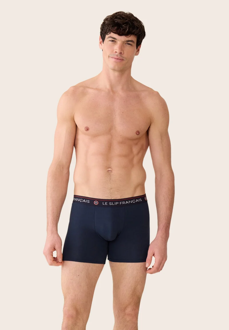 Lot de 2 boxers longs en coton - Boxers Longs Bleu Ciel Chiné Marine
