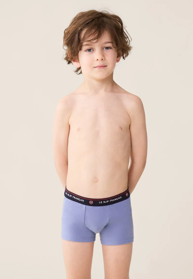 Lot de 5 boxers enfant en coton - Boxers Blanc Bleu Ciel Chiné Rayures Coq Marine Bleu Jean