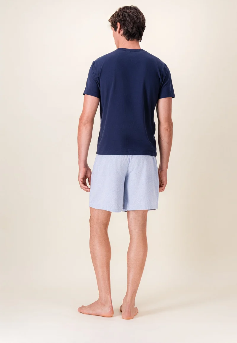 Ensemble pyjama haut et short en coton - Pyjama Haut Manches Courtes Formidable Marine Et Bas De Pyjama Court Invincible Bleu Ciel Chiné