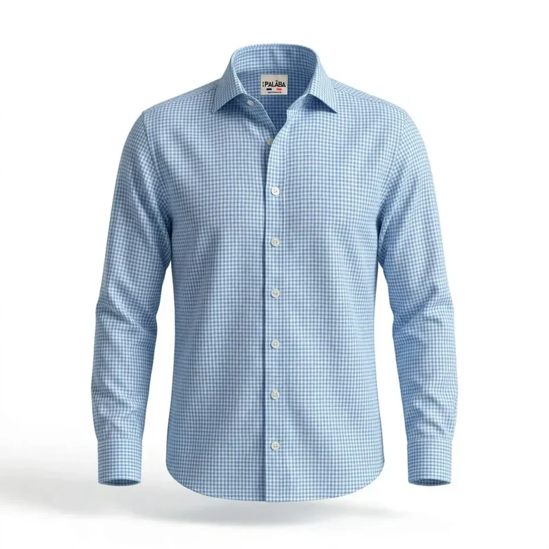 Chemise à petits carreaux bleu ciel coupe ajustée