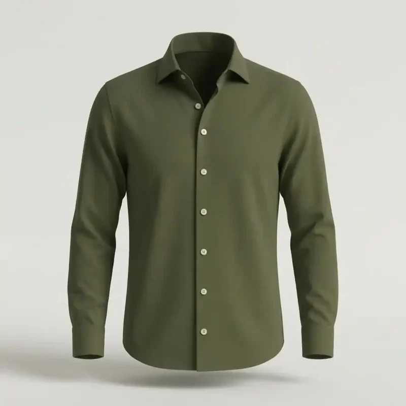 Chemise popeline 100% coton col standard Kaki