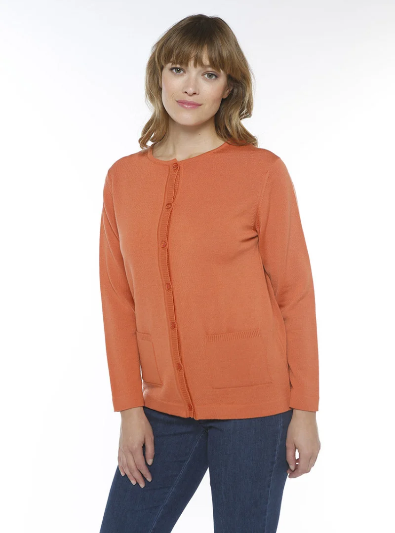 Cardigan femme laine mérinos orange tendre