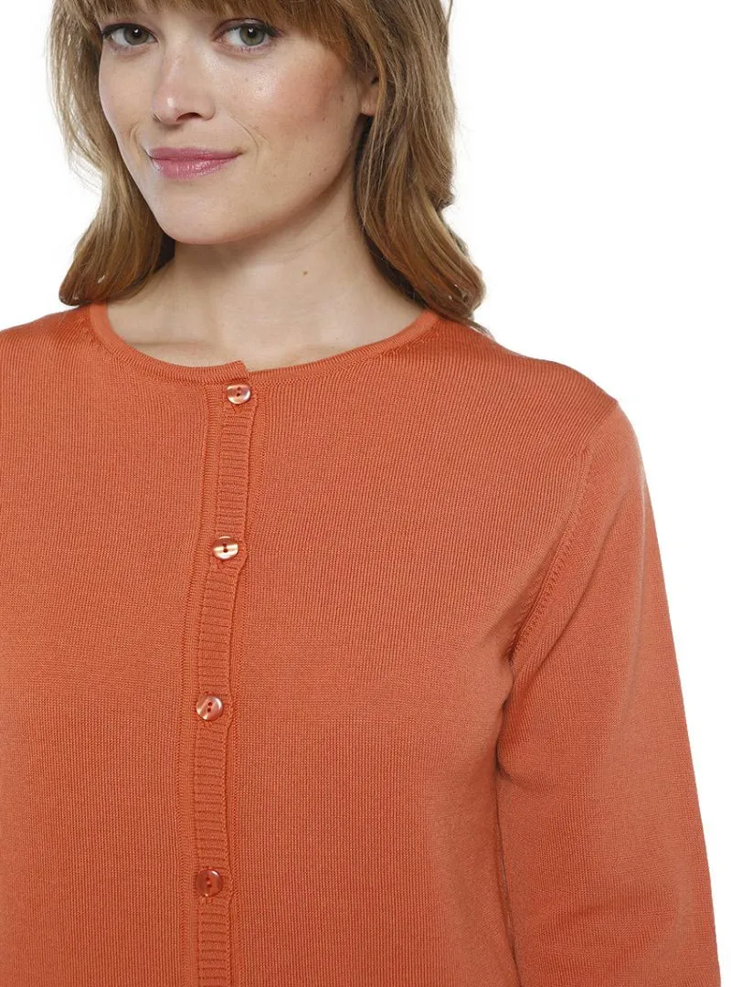 Cardigan femme laine mérinos orange tendre