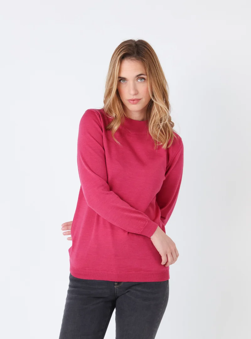 Pull femme col cheminée en laine mérinos Rose Géranium