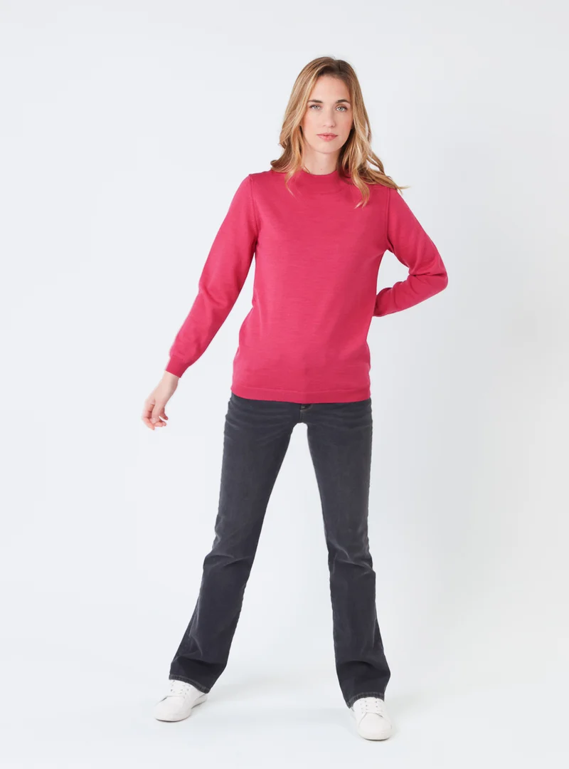 Pull femme col cheminée en laine mérinos Rose Géranium