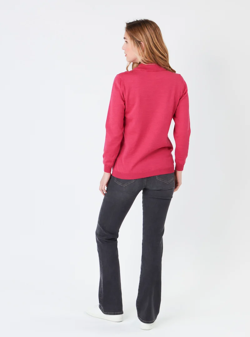 Pull femme col cheminée en laine mérinos Rose Géranium