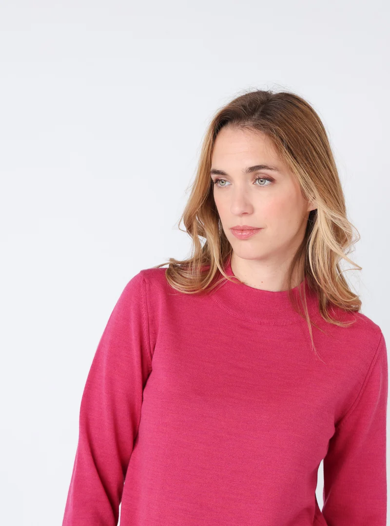 Pull femme col cheminée en laine mérinos Rose Géranium