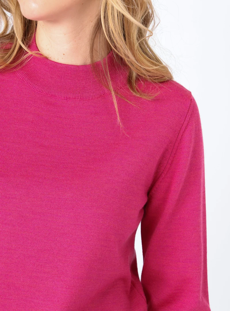 Pull femme col cheminée en laine mérinos Rose Géranium