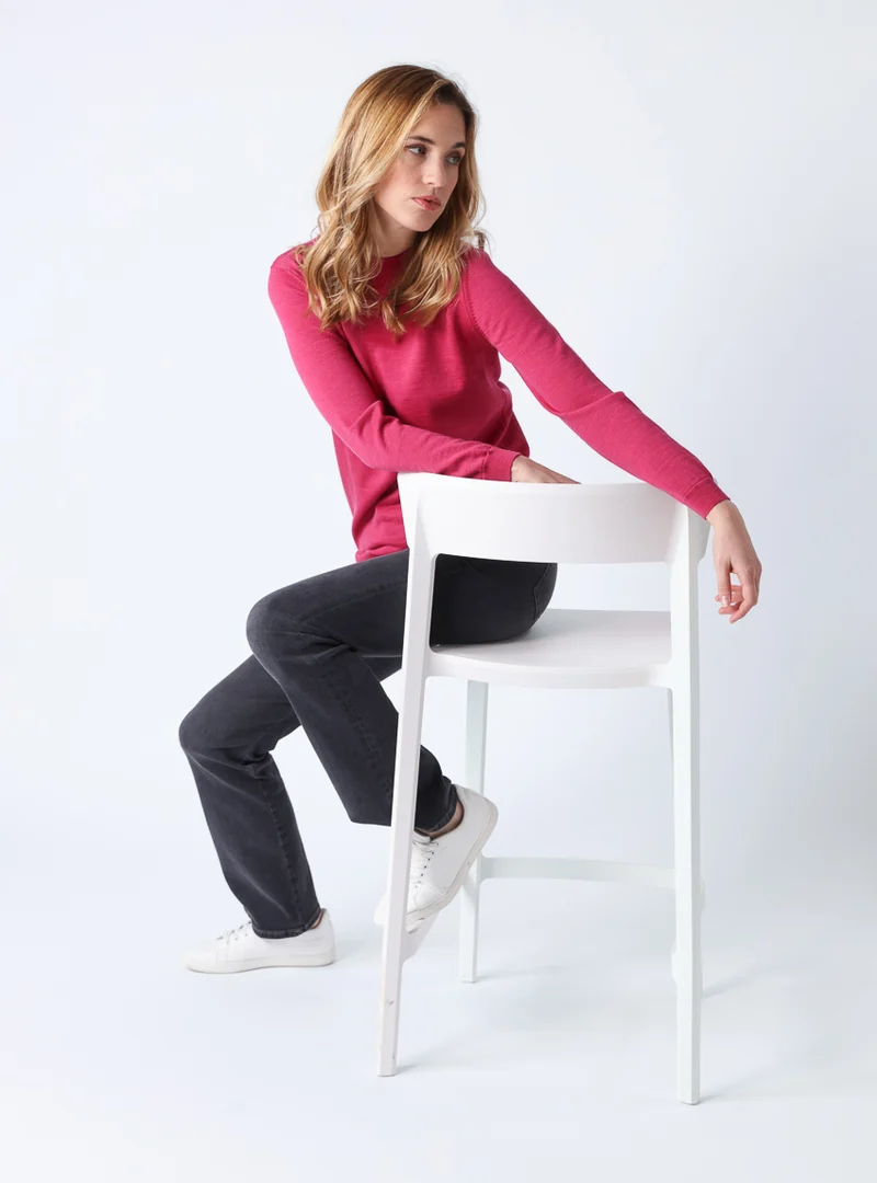 Pull femme col cheminée en laine mérinos Rose Géranium