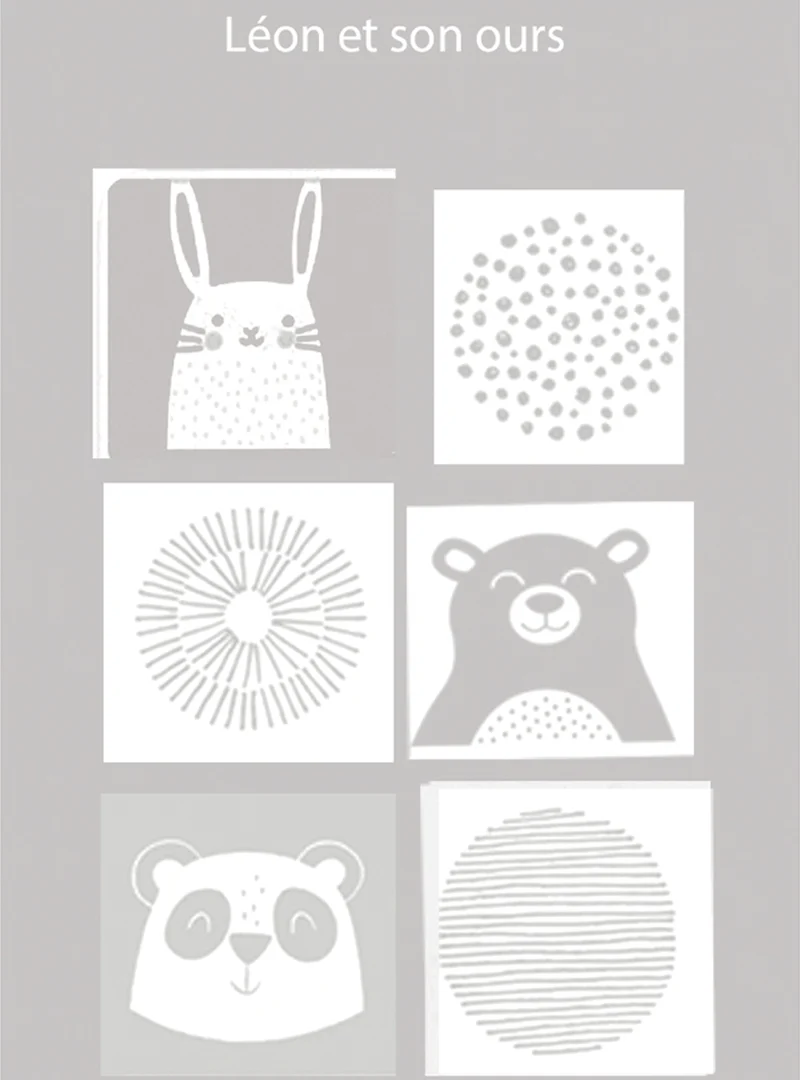 Plaid bébé laine mérinos motif animaux gris métal