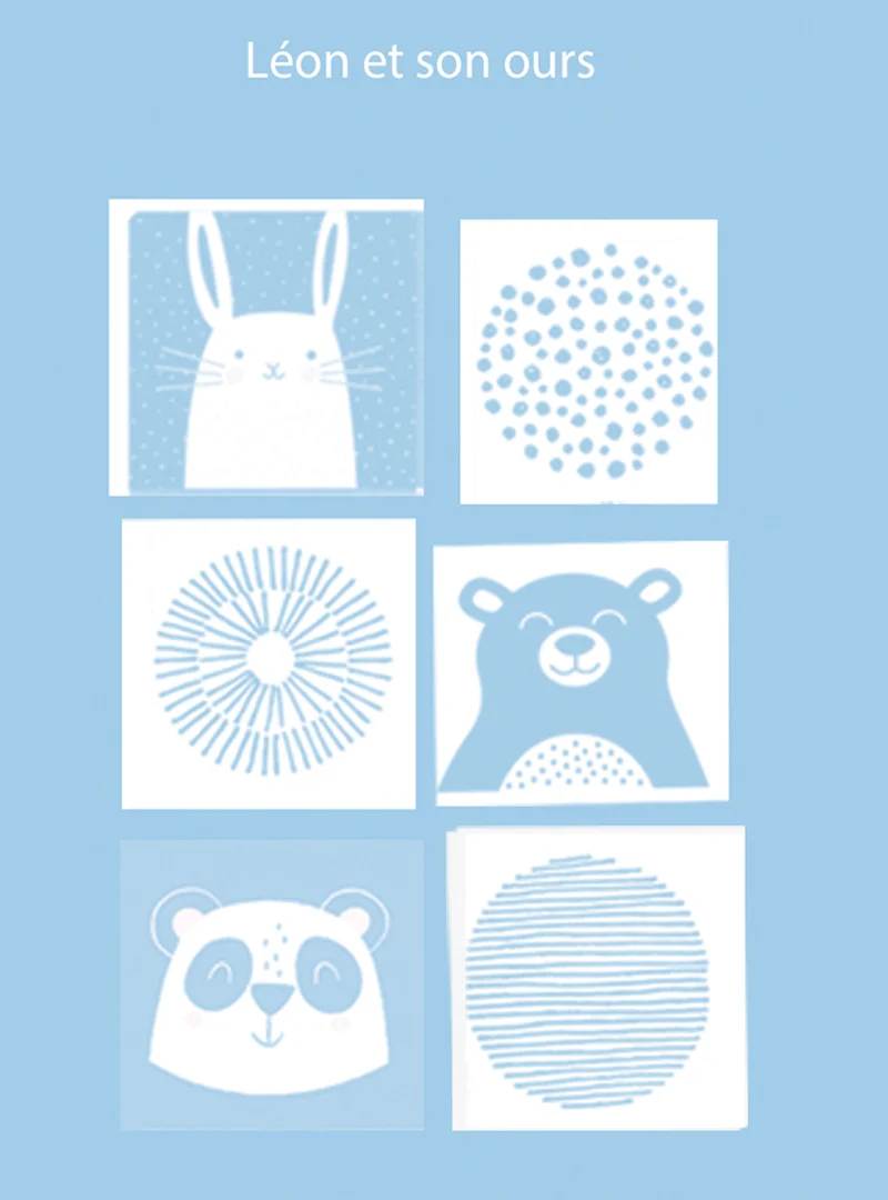 Plaid bébé laine mérinos motif animaux bleu pastel