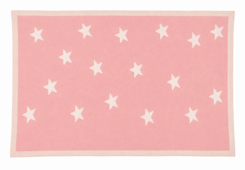 Plaid bébé étoiles 100% laine rose poudre