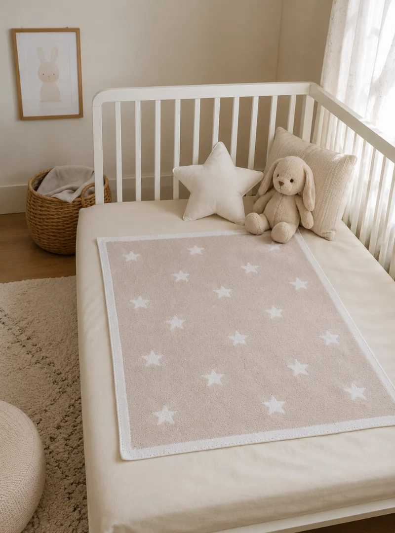 Plaid bébé étoiles 100% laine beige pastel