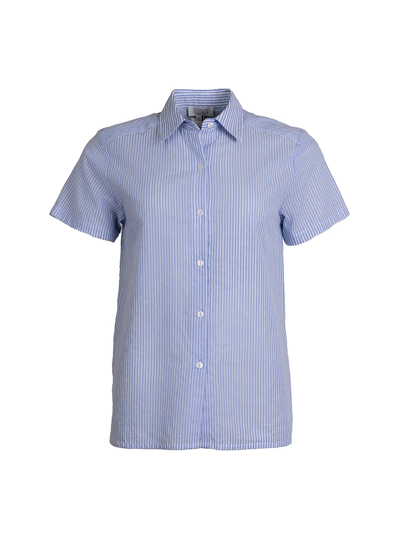 Chemisier en coton rayé bleu jean