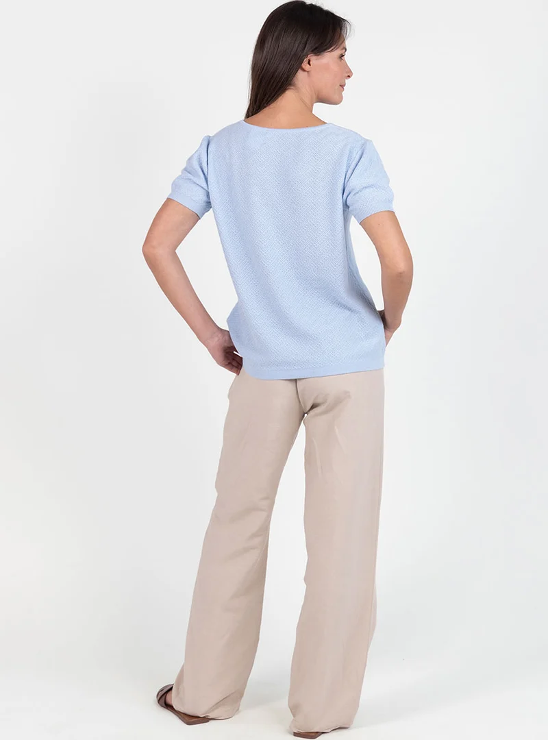 Pull femme manches courtes coton bleu azur