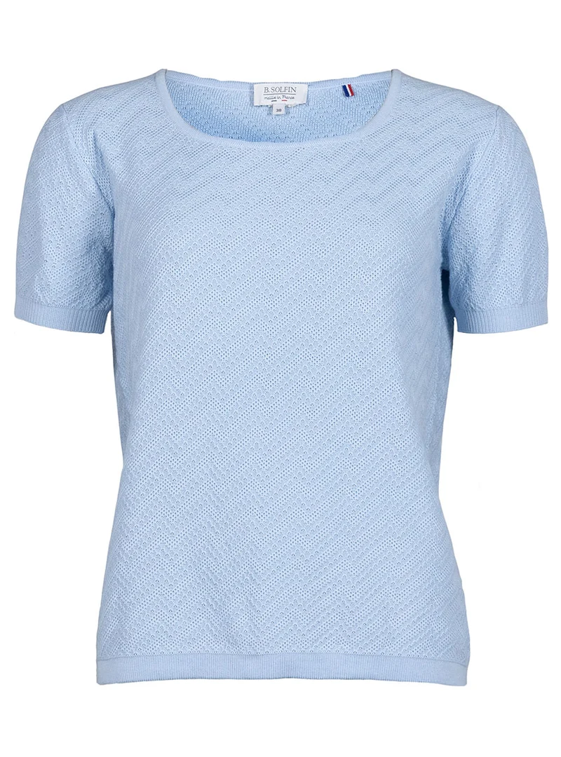 Pull femme manches courtes coton bleu azur
