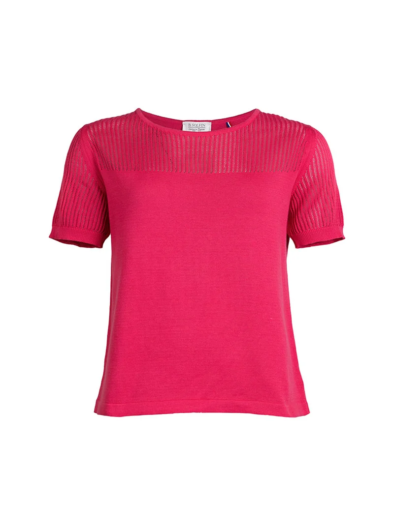 Pull femme ajouré coton rose fuchsia