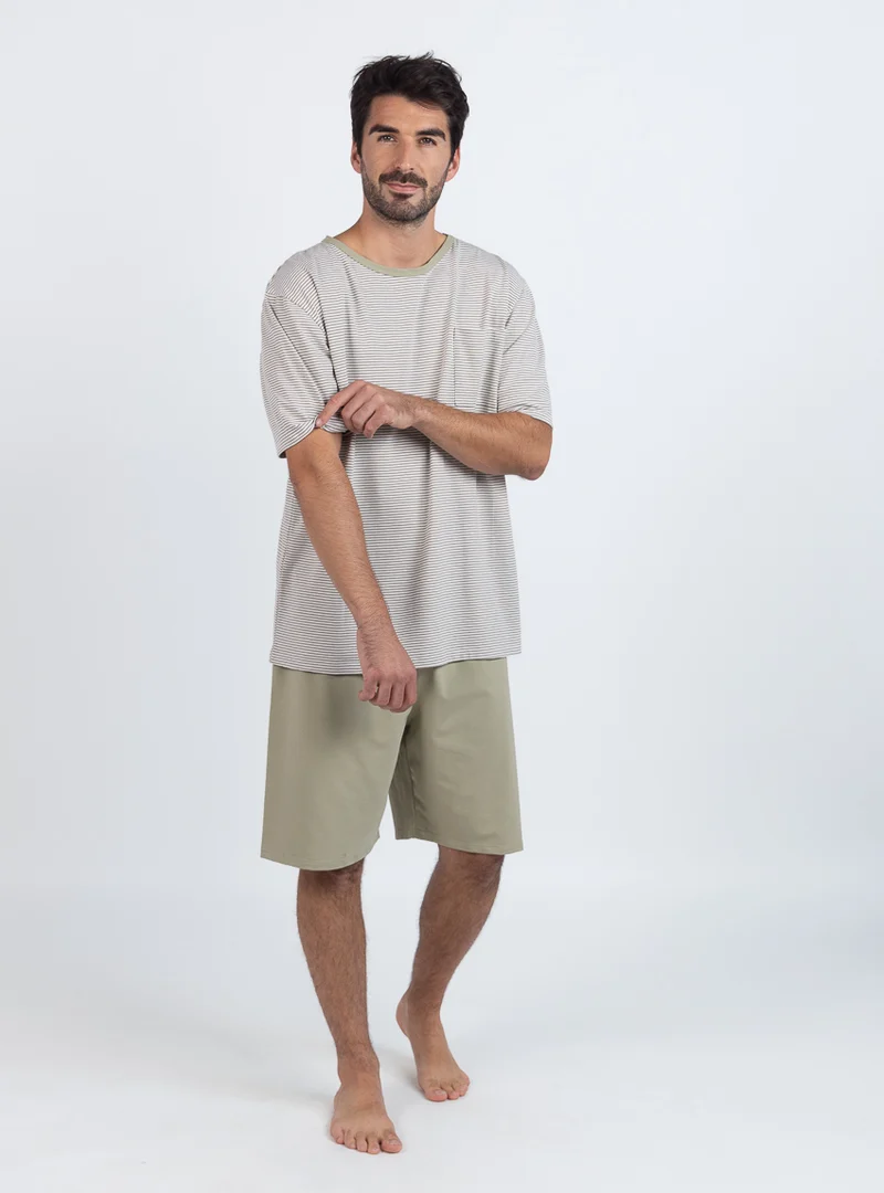 Pyjashort homme en coton rayé vert tilleul