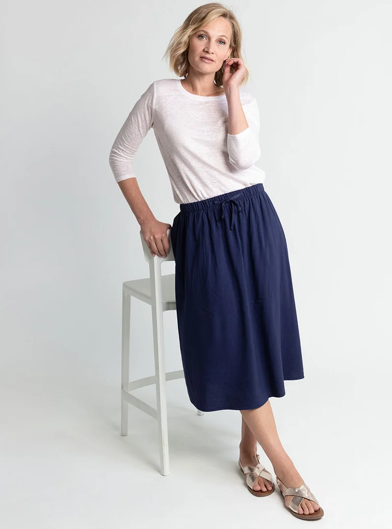 Jupe femme ample viscose bleu marine