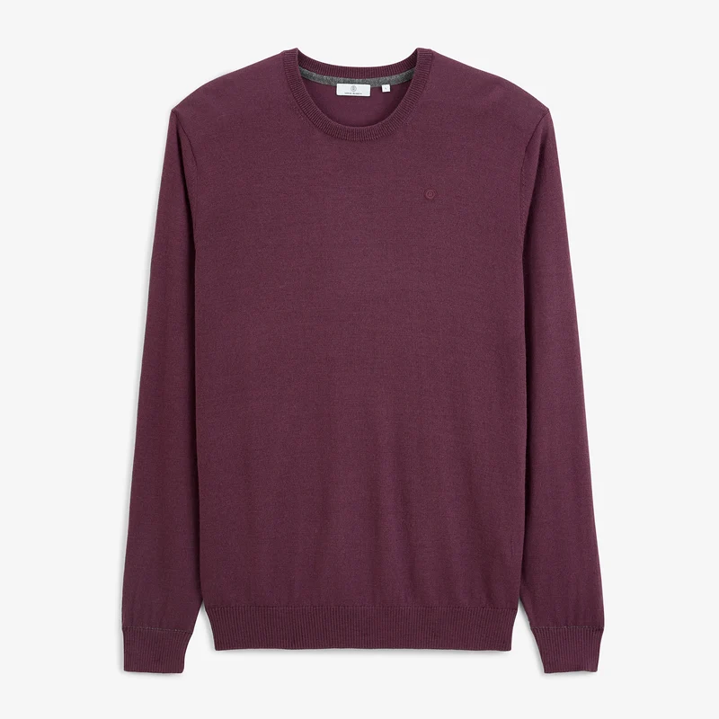 Pull col rond mérinos en laine mélangée rouge Mao Essentiel