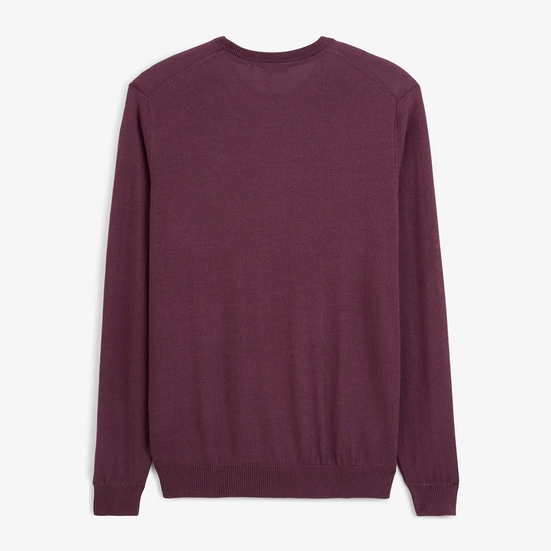 Pull col rond mérinos en laine mélangée rouge Mao Essentiel