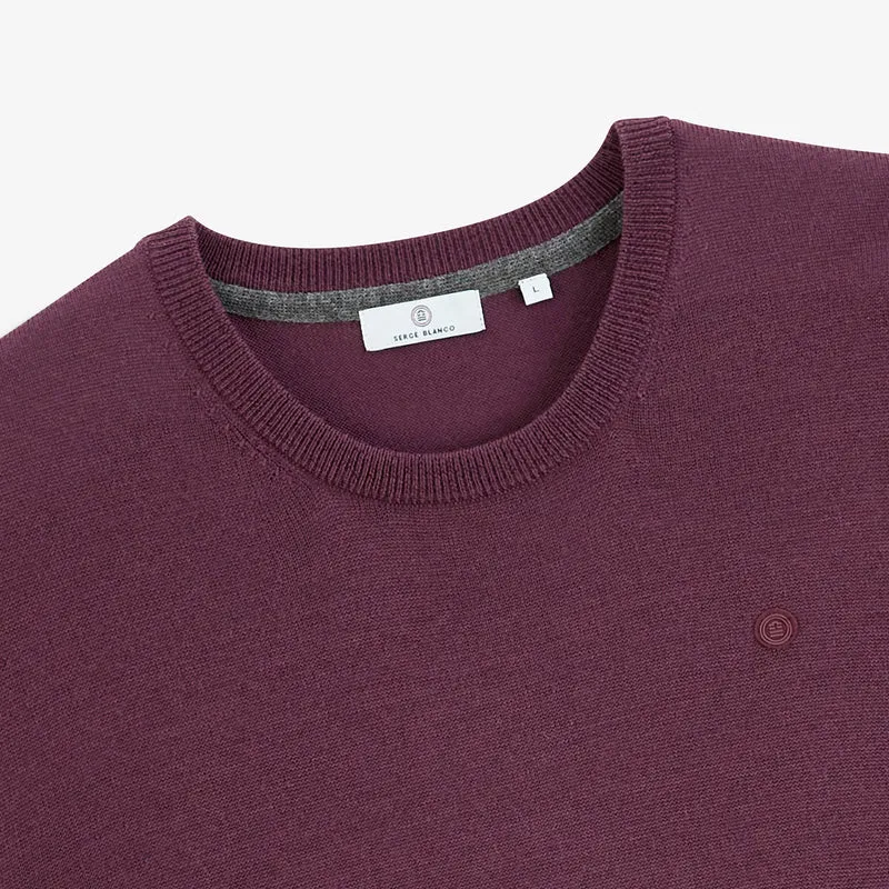 Pull col rond mérinos en laine mélangée rouge Mao Essentiel