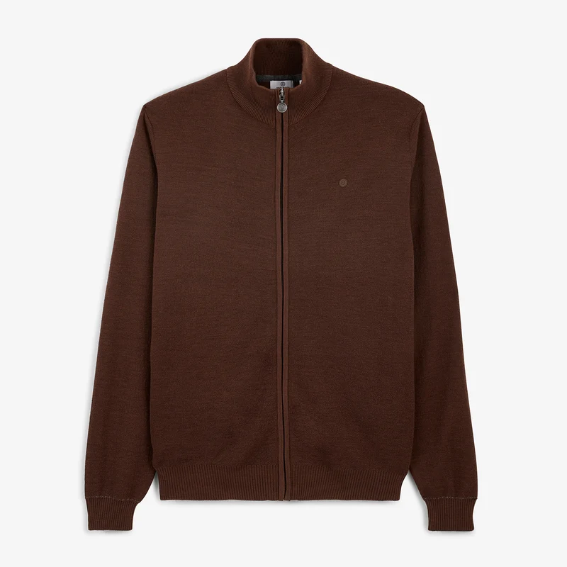 Gilet laine mérinos full zip marron Malone