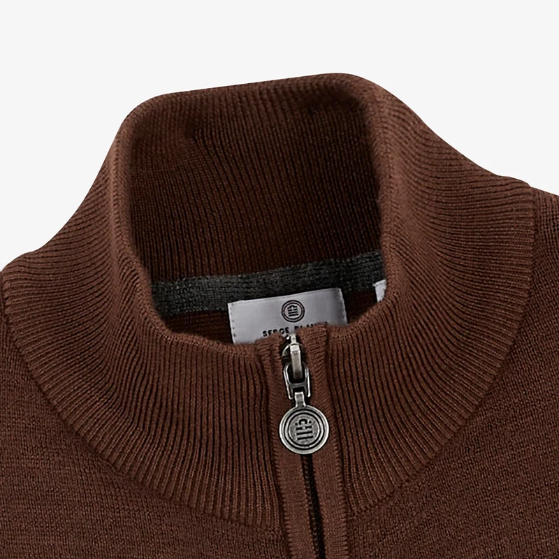 Gilet laine mérinos full zip marron Malone
